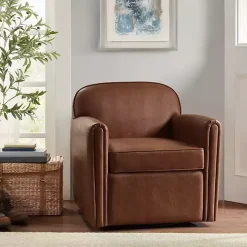 Brown Faux Leather Swivel Club Chair
