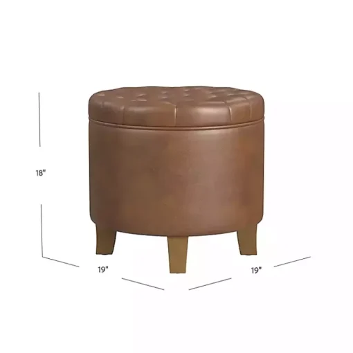 Brown Faux Leather Tufted Storage Ottoman