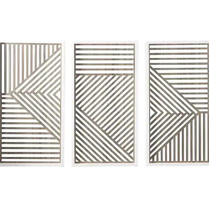 Brown Geometric Wood Panel Wall Plaques, Set of 3