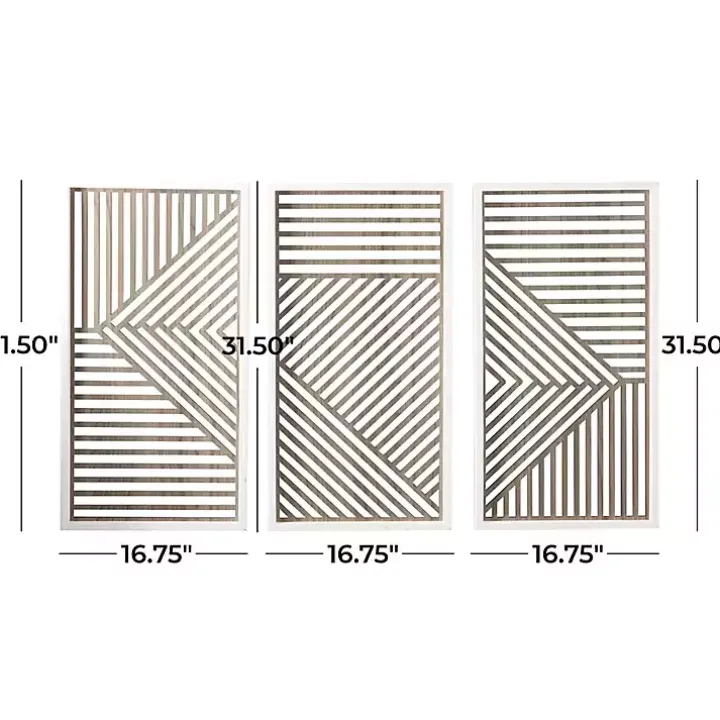 Brown Geometric Wood Panel Wall Plaques, Set of 3