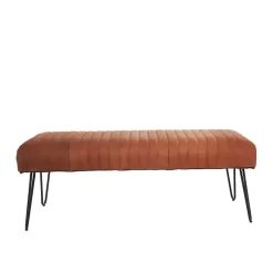 Brown Leather Tufted Panel Bench