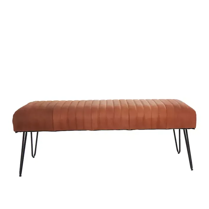 Brown Leather Tufted Panel Bench