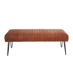 Brown Leather Tufted Panel Bench