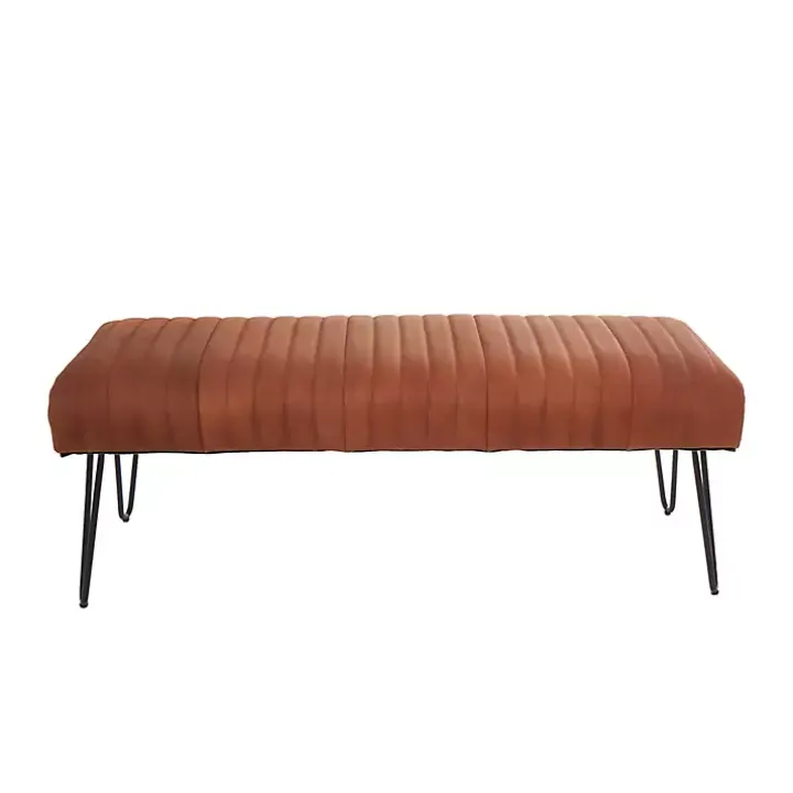 Brown Leather Tufted Panel Bench