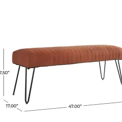 Brown Leather Tufted Panel Bench