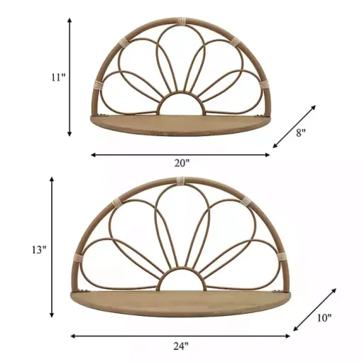 Brown Metal Arched Flower Wall Shelves, Set of 2