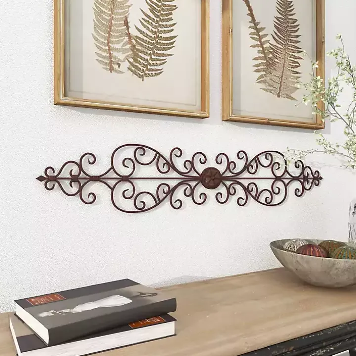 Brown Metal Scroll Panel Wall Plaque