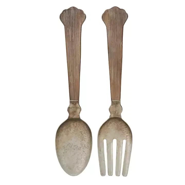 Brown Metal Utensils Wall Plaques, Set of 2
