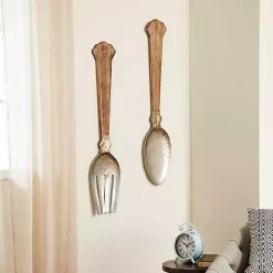 Brown Metal Utensils Wall Plaques, Set of 2