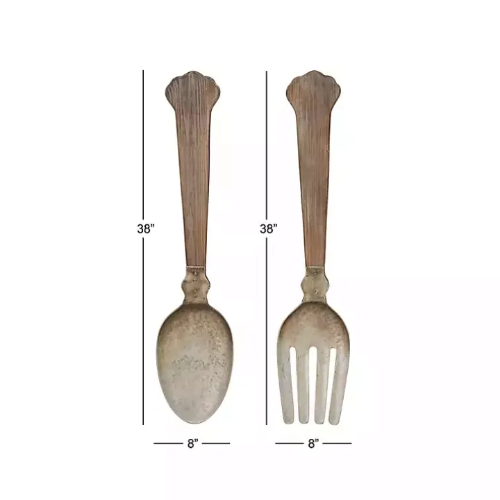 Brown Metal Utensils Wall Plaques, Set of 2