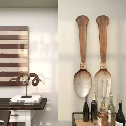 Brown Metal Utensils Wall Plaques, Set of 2