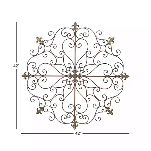 Brown Patina Metal Floral Crest Wall Plaque