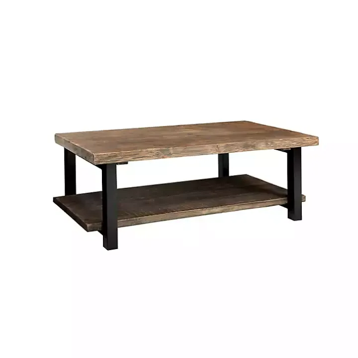 Brown Pine Wood and Metal Coffee Table
