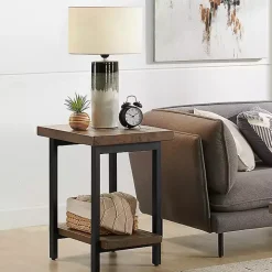 Brown Pine Wood and Metal Accent Table