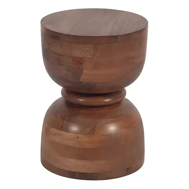 Brown Polished Wood Hourglass Accent Table