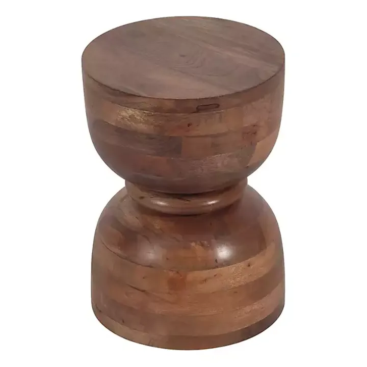 Brown Polished Wood Hourglass Accent Table