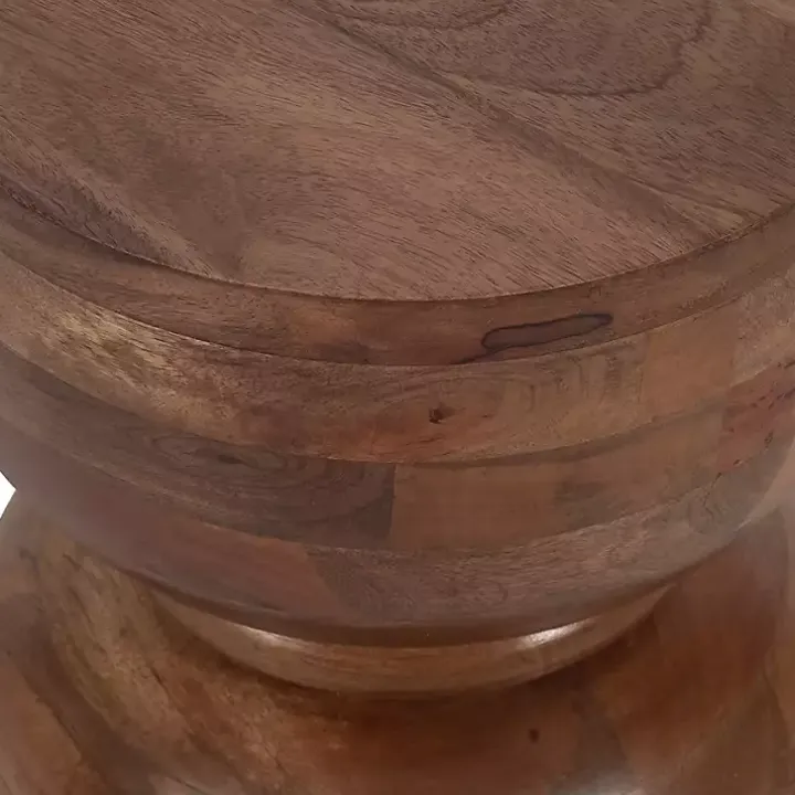 Brown Polished Wood Hourglass Accent Table