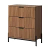 Brown Reeded 3-Drawer Dresser