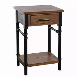 Brown Wood and Black Metal Ruth Accent Table
