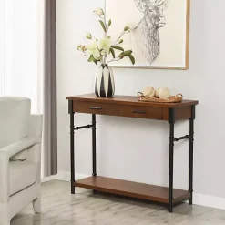 Brown Wood and Black Metal Ruth Console Table