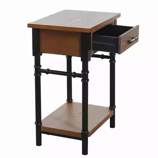 Brown Wood and Black Metal Ruth Accent Table