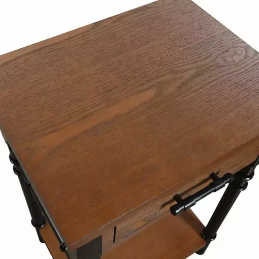 Brown Wood and Black Metal Ruth Accent Table