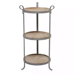 Brown Wood and Gray Metal 3-Tier Side Table