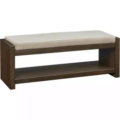 Brown Wood Bench with Cushion