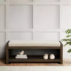 Brown Wood Bench with Cushion