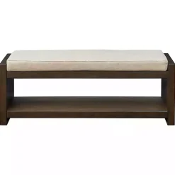 Brown Wood Bench with Cushion