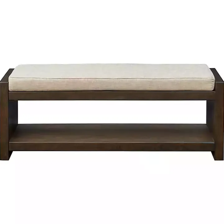 Brown Wood Bench with Cushion