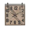 Brown Wood Black Metal Accent Square Wall Clock