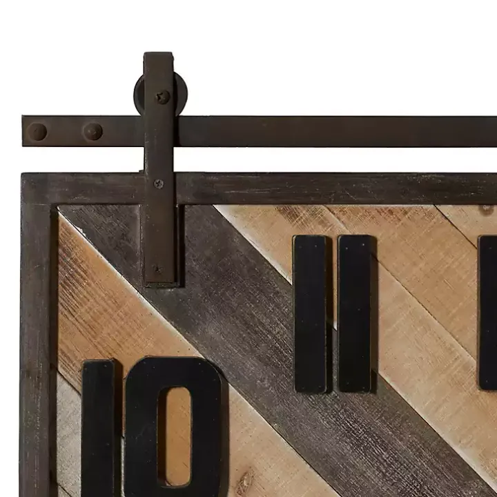 Brown Wood Black Metal Accent Square Wall Clock