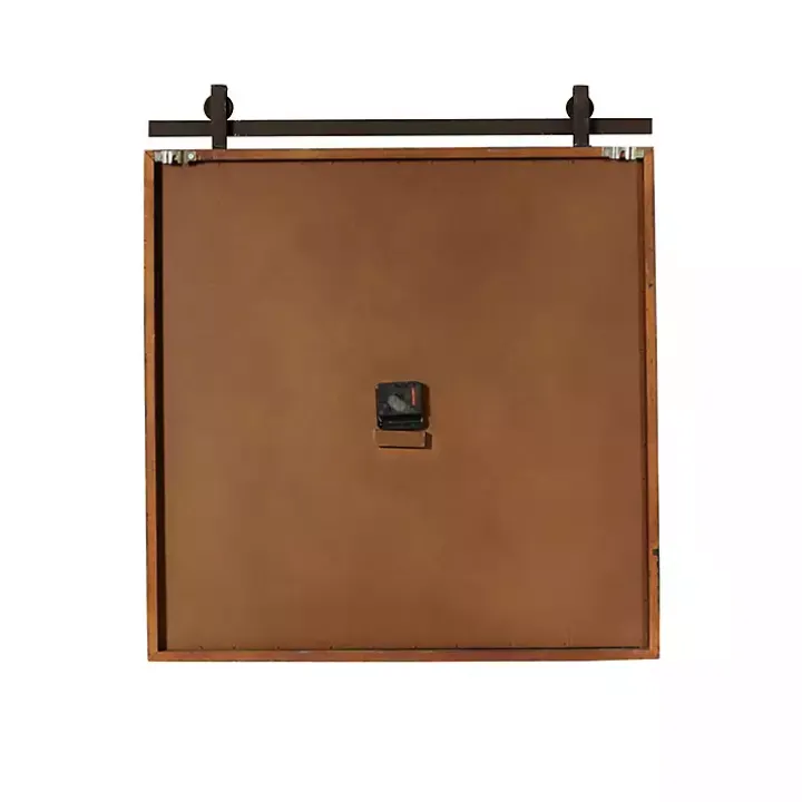 Brown Wood Black Metal Accent Square Wall Clock