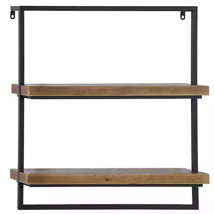 Brown Wood Black Metal Frame Wall Shelves