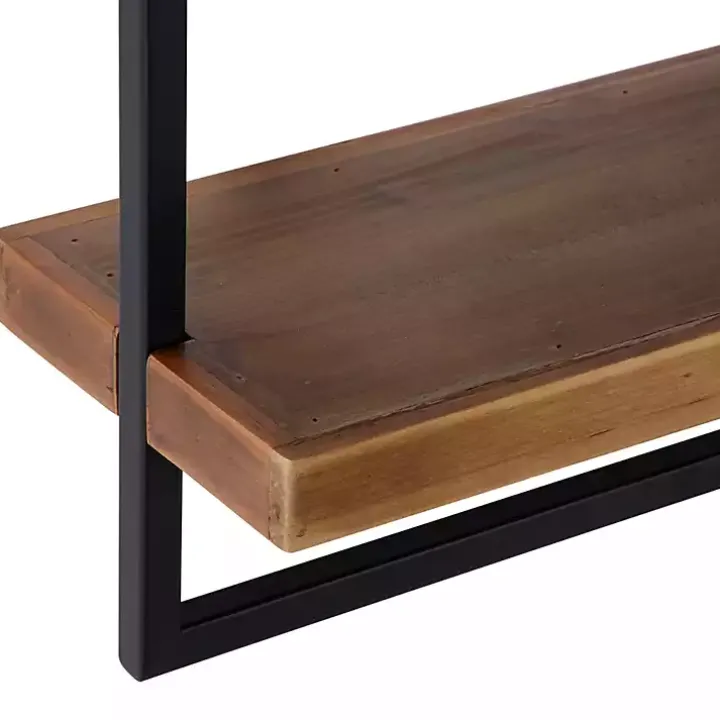 Brown Wood Black Metal Frame Wall Shelves