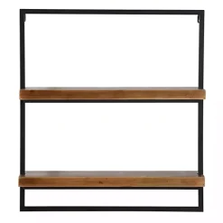 Brown Wood Black Metal Frame Wall Shelves