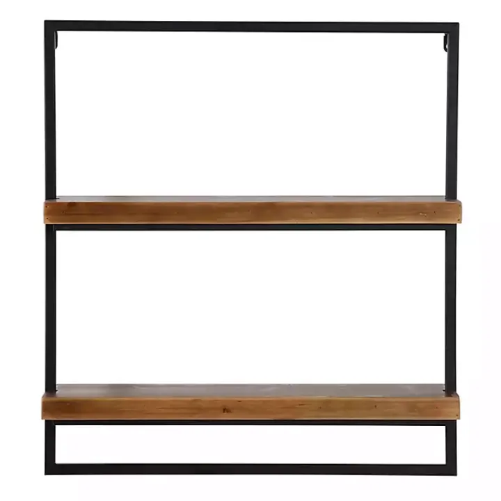 Brown Wood Black Metal Frame Wall Shelves