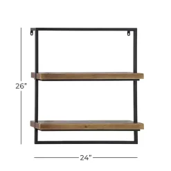 Brown Wood Black Metal Frame Wall Shelves