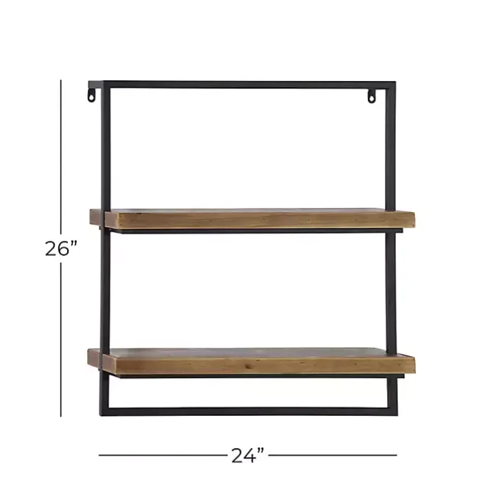 Brown Wood Black Metal Frame Wall Shelves