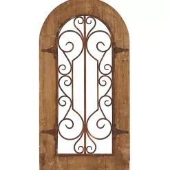 Brown Wood Black Metal Scrollwork Wall Plaque
