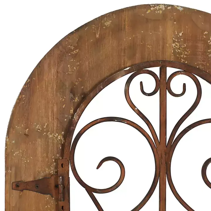Brown Wood Black Metal Scrollwork Wall Plaque