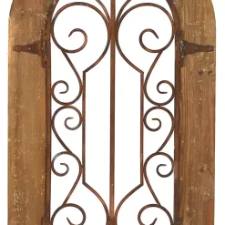 Brown Wood Black Metal Scrollwork Wall Plaque
