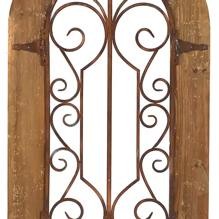 Brown Wood Black Metal Scrollwork Wall Plaque