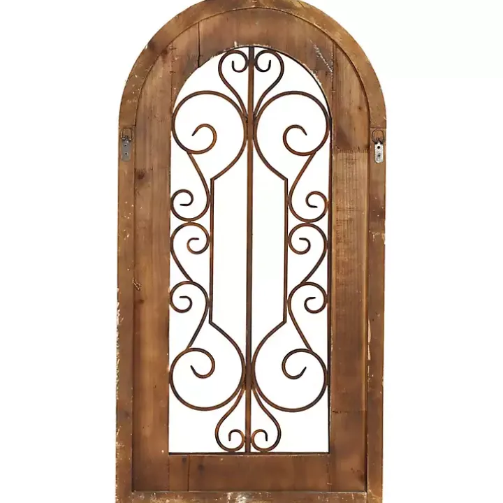 Brown Wood Black Metal Scrollwork Wall Plaque