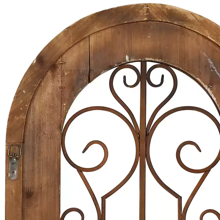 Brown Wood Black Metal Scrollwork Wall Plaque