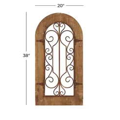 Brown Wood Black Metal Scrollwork Wall Plaque