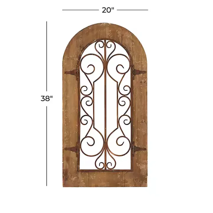 Brown Wood Black Metal Scrollwork Wall Plaque