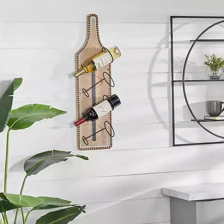 Brown Wood Bottle Frame Metal Bracket Wine Holder