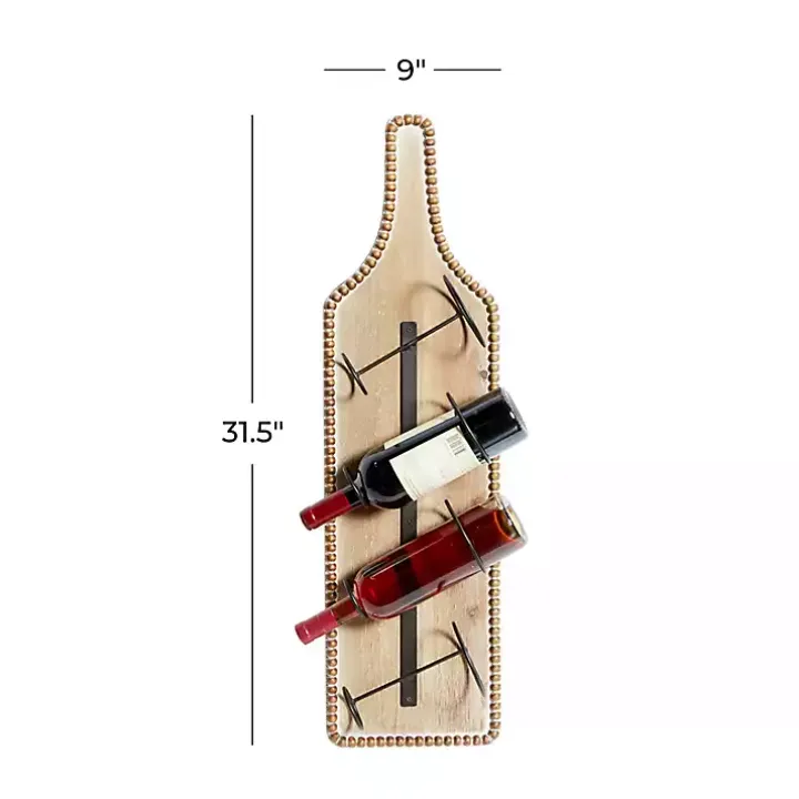 Brown Wood Bottle Frame Metal Bracket Wine Holder